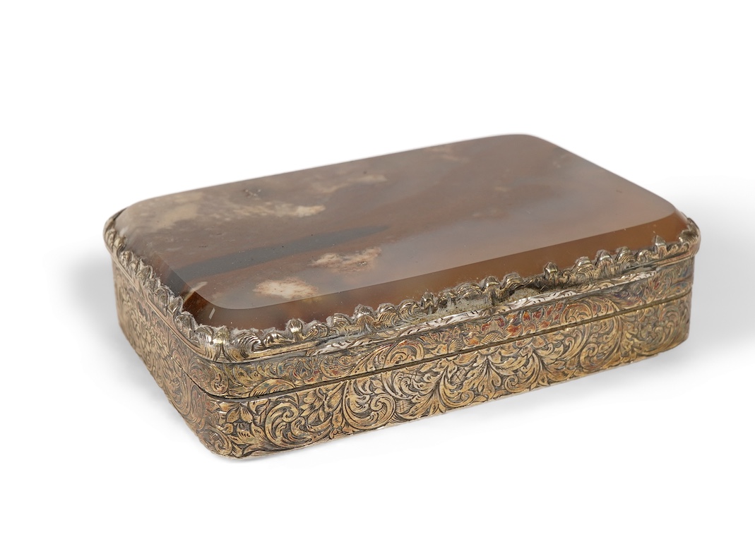 A Victorian large silver gilt vinaigrette with inset agate hinged cover, by John Harris